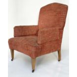 ARMCHAIR, Edwardian oak framed with open weave linen upholstery, 72cm W.