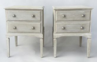 BEDSIDE CHESTS, a pair, Italian style grey painted, each with two drawers, 45cm x 45cm x 60cm H. (2)