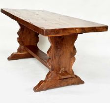 YEWWOOD REFECTORY TABLE, rustic naturally patinated yewood rectangular twin plank with shaped