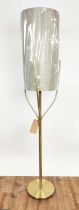 FLOOR LAMP, gilt metal, with neutral shade, 165cm H.