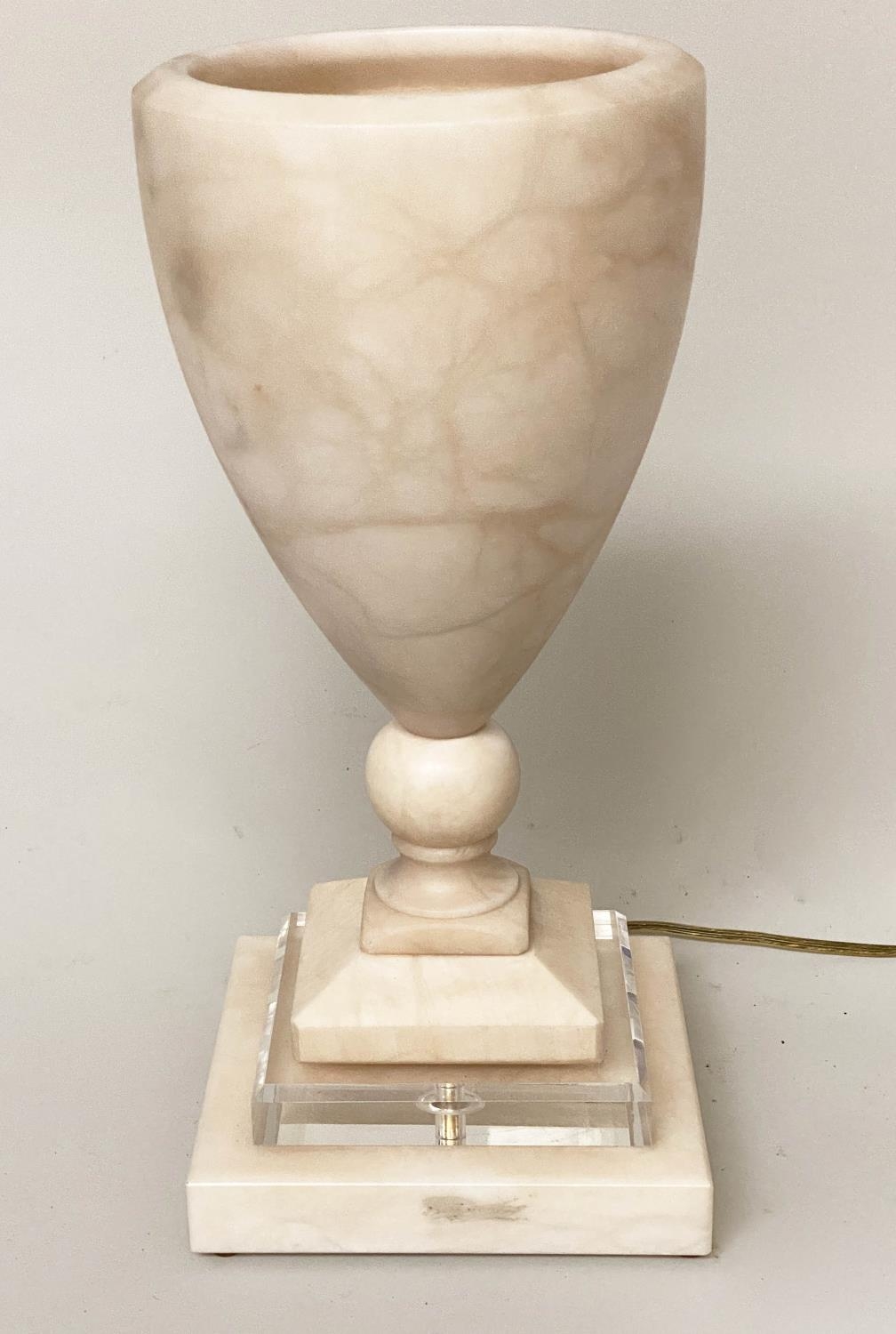 ALABASTER LAMP, vase form with bevelled cut glass stepped base, 39cm H. - Image 15 of 15