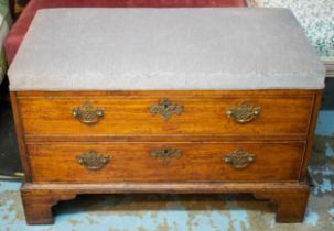 BENCH, 58cm H x 92cm x 48cm, George II mahogany of two drawers with later grey chenille padded top.