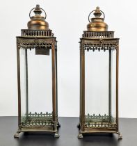 STORM LANTERNS, a pair, gilt metal glazed, 54cm H. (2)