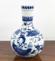 CHINESE BOTTLE VASE, blue and white with figural decoration, 31cm H.