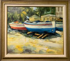 B NICOLE, 'Beach with Fishing Boats', oil on canvas, 49cm x 60cm, signed, framed.