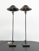 TABLE LAMPS, a pair, bronzed metal, articulating tops, 69cm H. (2)