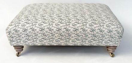 HEARTH STOOL, Country House style rectangular, with eucalyptus print fabric upholstery, and long