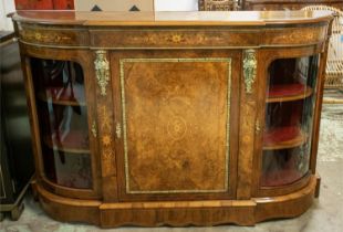 CREDENZA, 171cm x 42cm x 111cm H, Victorian design burr walnut with gilt metal mounts, inlaid detail