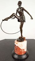 AFTER D ALONZO, an Art Deco style bronze of a female dancer, raised on a marble base, 49cm H.