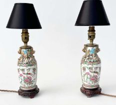 TABLE LAMPS, a pair, late 19th century Canton Famille rose porcelain vases converted to lamps,