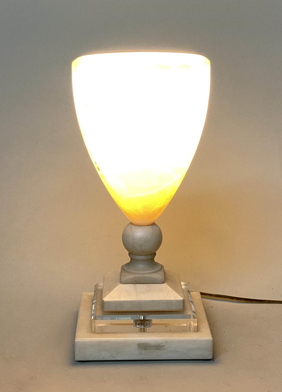 ALABASTER LAMP, vase form with bevelled cut glass stepped base, 39cm H. - Image 7 of 15