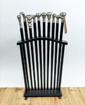WALKING STICKS, a collection set of ten, various handles, in stand, 51cm x 18cm x 98cm. (10)