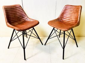 SIDE CHAIRS, a pair, 80cm high, 54cm wide, 50cm deep, tan ribbed finish, black metal frames. (2)