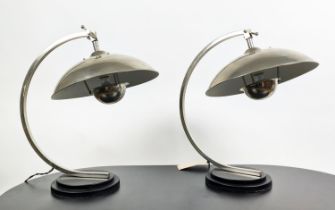 DESK LAMPS, a pair, polished metal, 73cm at tallest approx. (2)