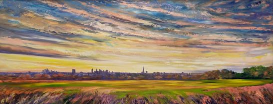 ED SUMNER, "London From Hampstead Heath" oil on canvas, 229.5cm x 90cm. (Subject to ARR - see Buyers