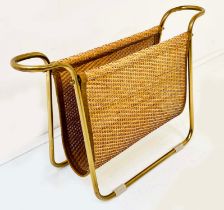 MAGAZINE RACK, 39cm high, 64cm wide, 20cm deep, 1960s French Style, gilt metal and rattan.