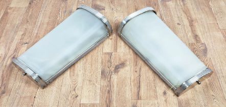 WALL LIGHTS, a pair, Art Deco style, nickel, each 50cm H x 27cm. (2)