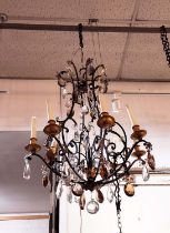 CHANDELIER, approx 60cm x 80cm H, the metal frame with glass droplets.