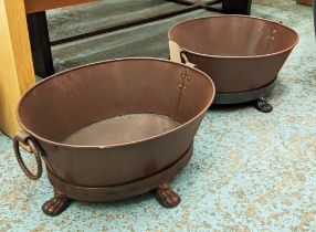 GARDEN PLANTERS, a pair, Regency style, twin handled, oxidised metal, 32cm h x 69cm W x 59cm D. (2)