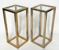 PIERRE VANDEL LAMP TABLES, a pair, gilt metal with two glazed tiers, 30cm x 30cm x 70cm H. (2)