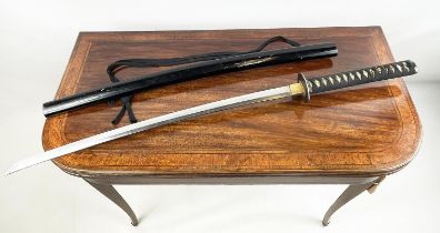 SAMURAI SWORD 'KATANA', with shagreen style grip and black lacquer sheath, 105cm L.