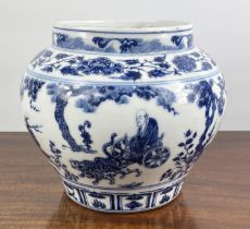 CHINESE VASE, blue and white, Ming influence, character mark to base, 22cm H x 25cm.