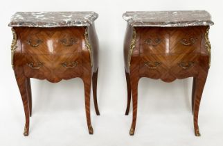 TABLES DE NUIT, a pair, French Louis XV design Kingwood and gilt metal mounted and variegated marble