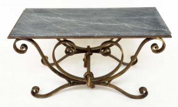 LOW TABLE, early 20th century Spanish rectangular striated fossil marble on wrought iron gilt
