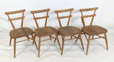 CHILDREN'S CHAIRS, French, a set of four, with elm seats, each 36cm W x 65cm H. (4)