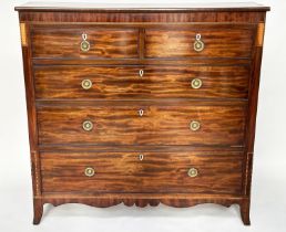 SCOTTISH HALL CHEST, Regency flame mahogany and satinwood inlaid of adapted shallow proportions with