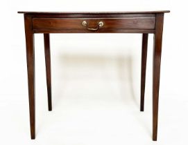 WRITING TABLE, George III figured mahogany with full width drawer and square tapering supports, 77cm