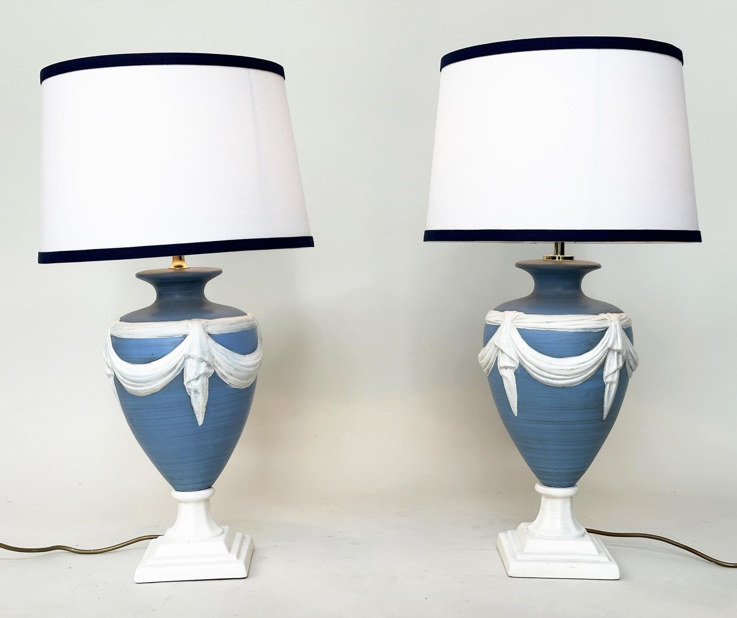 TABLE LAMPS, a pair, Wedgwood jasperware style of vase form with shades, 70cm H. - Image 8 of 12