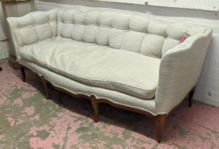 SOFA,200cm W x 75cm D x 80cm H, buttoned with a wavy back, Continental style with carved supports.