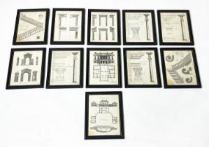 ARCHITECTURAL ENGRAVINGS, a set of eleven, each 29cm x 23cm overall, framed. (11)