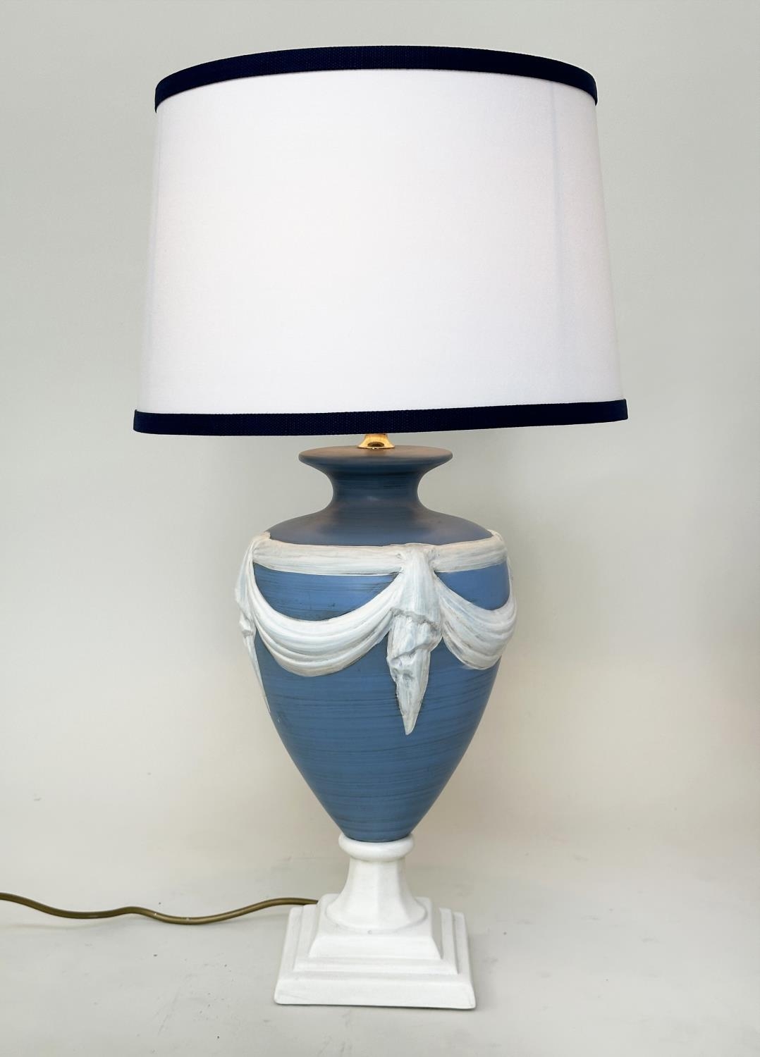 TABLE LAMPS, a pair, Wedgwood jasperware style of vase form with shades, 70cm H. - Image 9 of 12