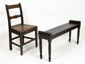 HALL BENCH, 19th century with turned supports and bolster ends, 49cm H x 103cm x 24cm, together with