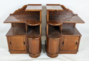 BEDSIDE CABINETS, a pair, Art Deco walnut, each with two doors, 56cm W x 79cm H x 43cm D. (2)