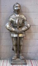 FIRE SIDE COMPANION SET, 66cm H x 28cm W, cast iron in the form of a knight in armour, comprising