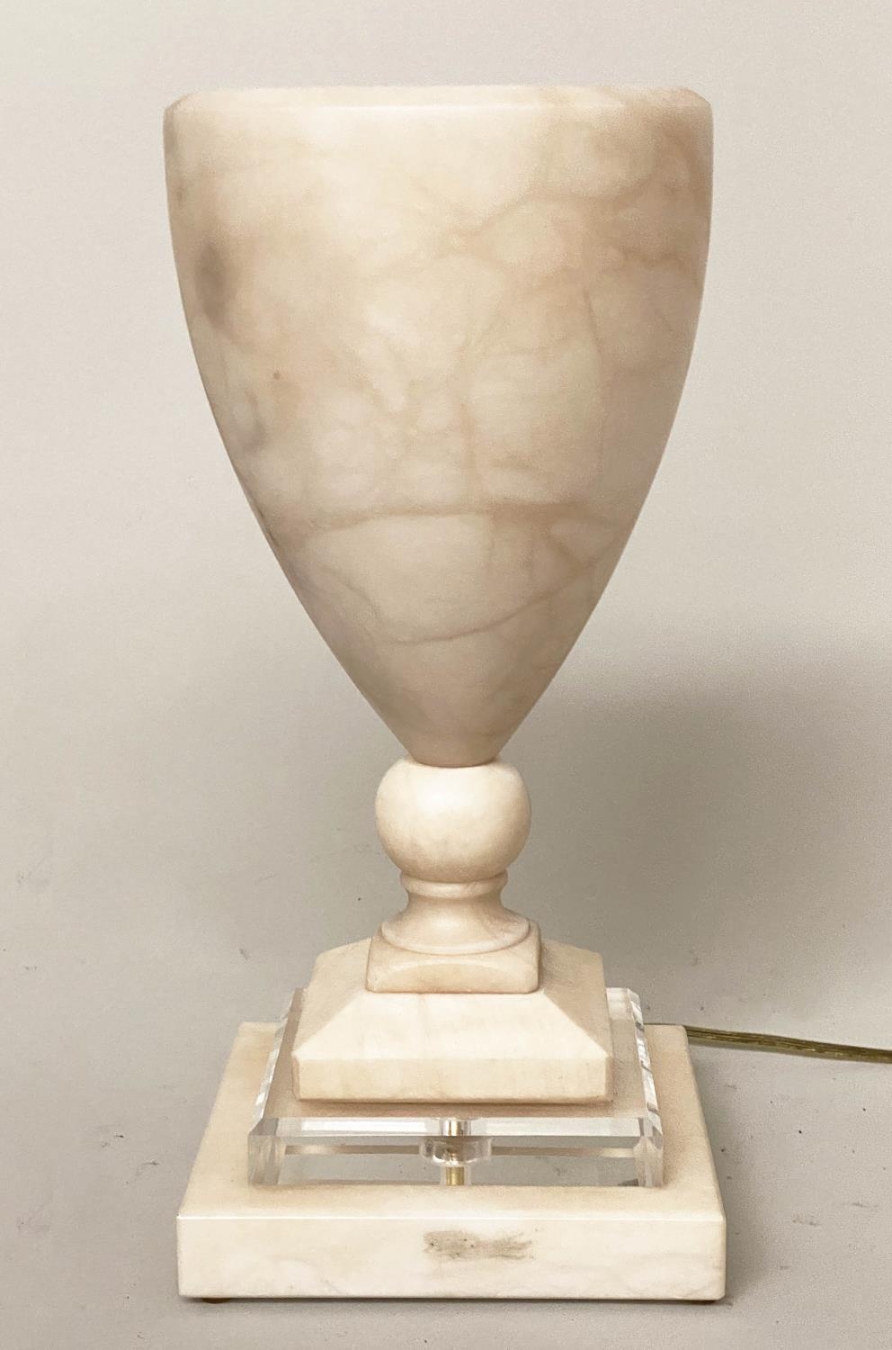 ALABASTER LAMP, vase form with bevelled cut glass stepped base, 39cm H. - Image 5 of 15