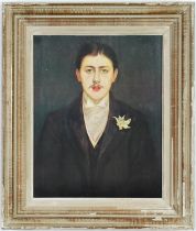 AFTER PORTRAIT OF MARCEL PROUST, quadrichrome, French vintage Montparnasse frame.