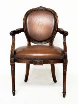 THEODORE ALEXANDER DESK CHAIR, mahogany and embossed tan leather, 61cm W.