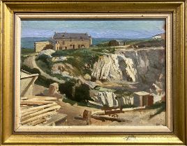 MANNER OF ALETHEA GARSTIN, 'Landscape with farm buildings and sea beyond', Oil on Panel, 29cms x
