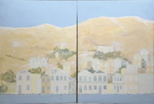 20TH CENTURY BRITISH SCHOOL, 'Jagged Bridport', a pair of oils on canvas, each 103cm x 77cm. (2)