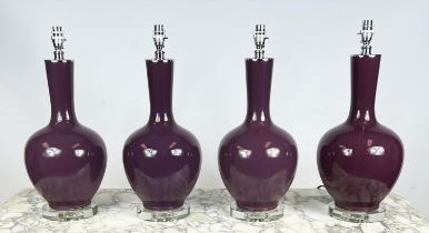 TABLE LAMPS, a set of four, ceramic vase form with lucite bases, 51cm H. (4)