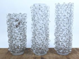 TAMANIN GLASS VASES, a set of two similar and one other smaller, 60cm H at tallest. (3)