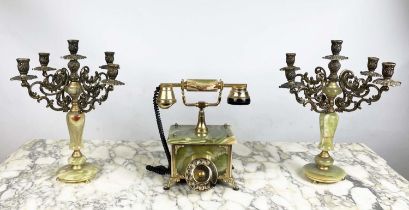 TELEPHONE, mid century Italian onyx and brass along with a pair of candelabra, originally from