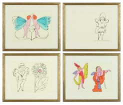 ANDY WARHOL, a set of four quadrichromes of cherubs in the garden, 27.5cm x 21cm each.