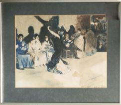 ALEXANDRE LUNDIS (1863-1916), 'Les Pawaderos', lithographic print, 43cm x 36cm, signed and dated