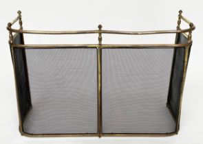 NURSERY FENDER, vintage brass framed and mesh panelled with top rail, 84cm W x 57cm H x 30cm D.