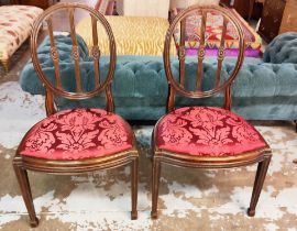 A SET OF FOUR ROBERT ADAM STYLE MAHOGANY DINING CHAIRS, late 19th century oval backs vertical